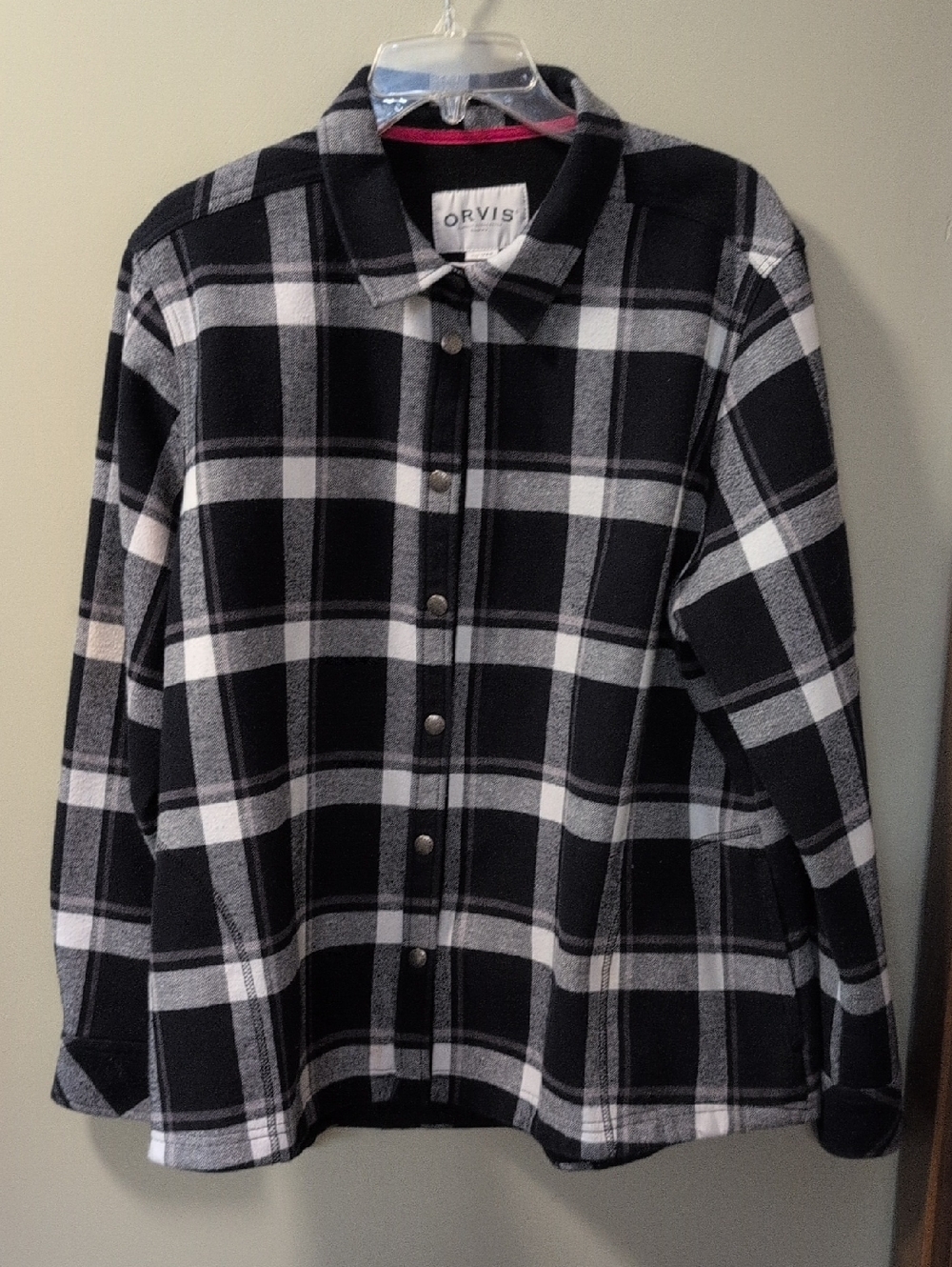 Orvis Black & White Plaid Snap-Front Shirt Fleece Lined Jacket